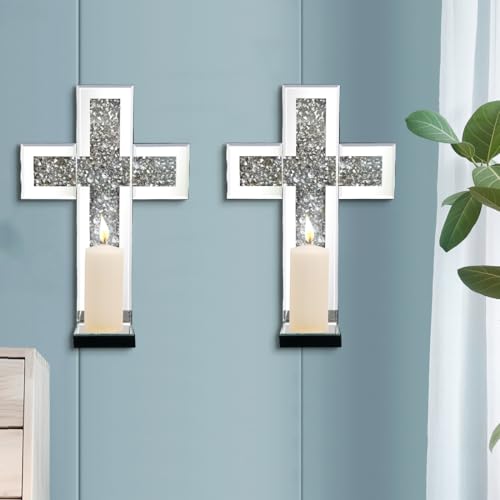 Mirrored Wall Candle Sconces Holder Set of 2