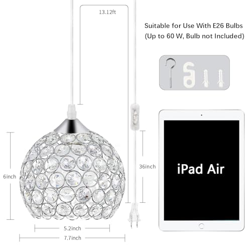 Plug in Crystal Chandelier Lighting with Long Cord 13.12ft and On