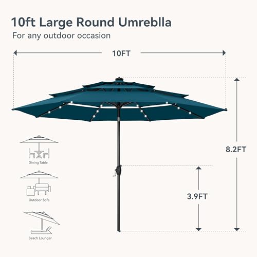 10ft Outdoor Patio Umbrella with Solar Lights