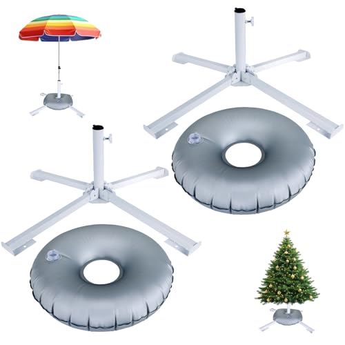 2 Pack Foldable Beach Umbrella Stand with Water Weight Bag