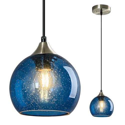 Blue Glass Pendant Lights Kitchen Island Lighting Globe Pendant Light Fixtures Modern Pendant Lighting for Kitchen Island Bedroom Living Dining Room Light Fixture