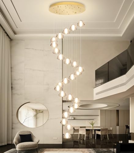 25 Lights Modern Chandeliers for High Ceiling Large Crystal Chandeliers LED Long Handing Light Fixture for Hallway Foyer Staircase 3000K (25 Count)