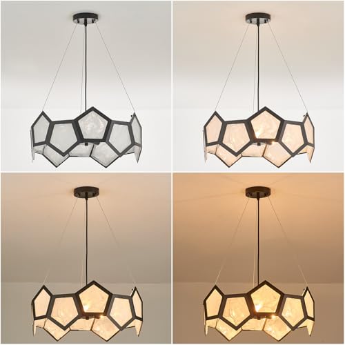 Black Modern Chandelier for Dining Room, 5-Light Glass Chandeliers for Bedroom, Drum Pendant Light Fixtures for Entryway Living Room Hallway Foyer