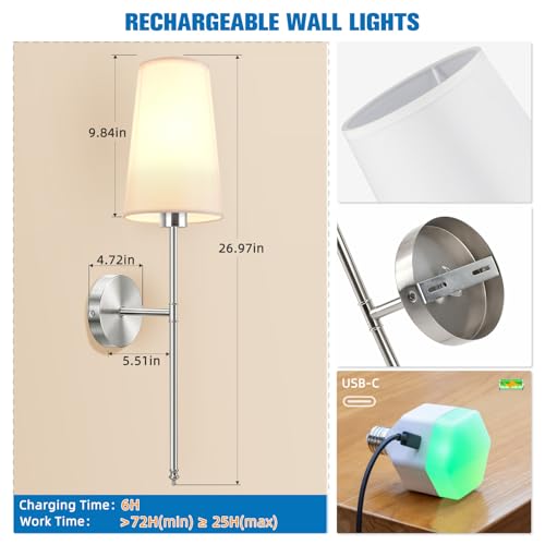 Brushed Nickel Battery Operated Wall Sconce Set of 2 (2 Count)
