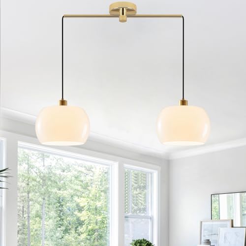 2 Light Milk Glass Pendant Light for Kitchen Island