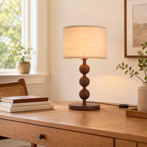 20" Vintage Boho Wood Pattern Table Lamp for Bedroom Living Room