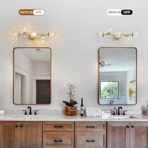 LED Brushed Gold Modern Hammered Glass Globe Bathroom Vanity Light