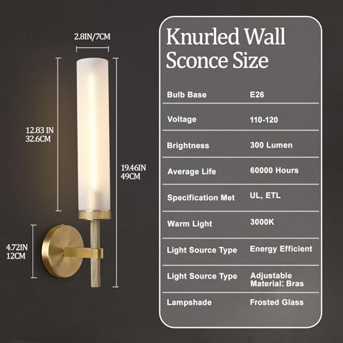 20" Knurled Brass Bathroom Wall Sconces