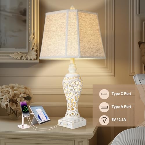 Vintage Table Lamps with Nightligh Set of 2 for Living Room (2 Count)