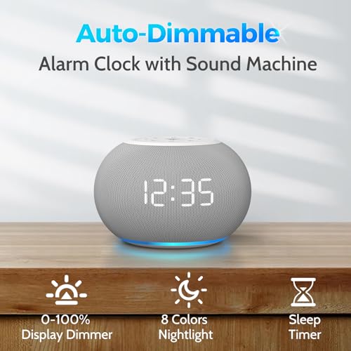 Auto Dimmable Sound Machine Alarm Clock with 20 Sounds&Night Light