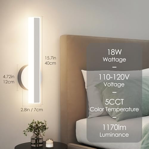 Brushed Nickel Wall Sconce Hardwired Modern LED 18W Wall Sconce Set of Two (2 Count)