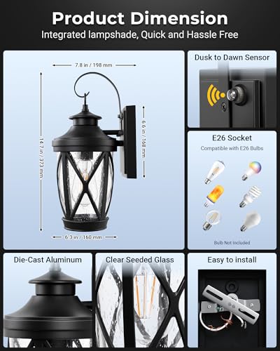 2 Pack Dusk to Dawn Outdoor Lights (Black / D2D 2-Pack)