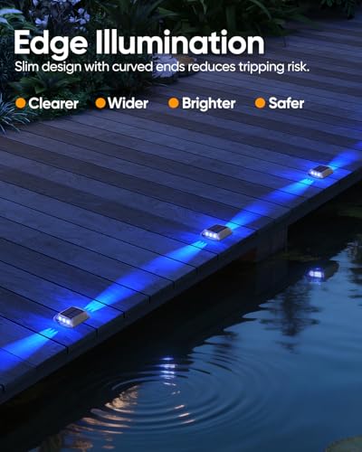 Blue Solar Dock Lights for Outside IP68 Waterproof Led 8 Pack (8 Count)