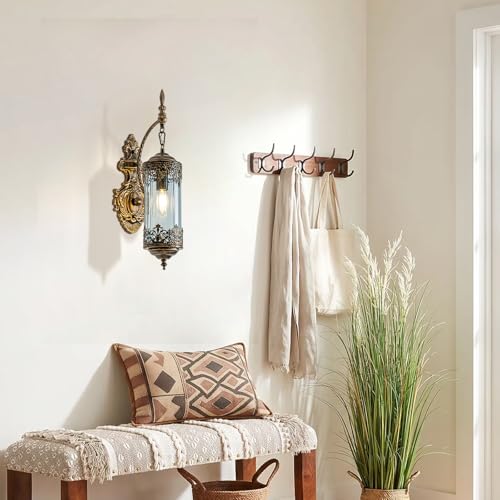 Antique Gothic Blue Glass Wall Sconce for Bedroom