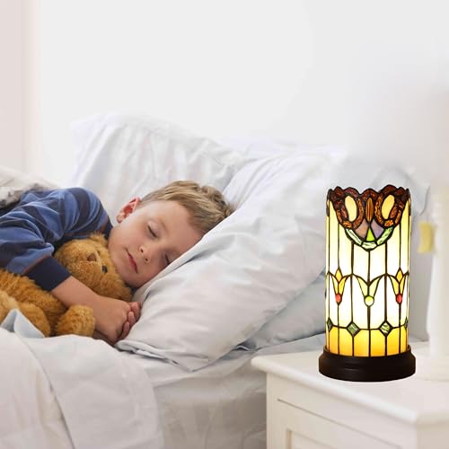 Tiffany Style Table Lamp For Bedroom Blue Dragonfly Stained Glass Nightstand Bedside Night Lamp Party Light Hand (2 Count)