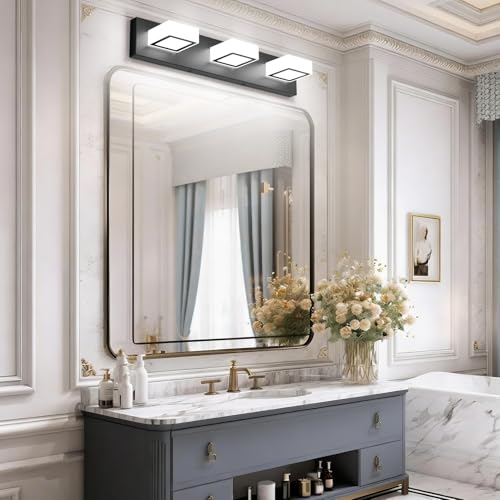 Black Bathroom Vanity Lights 24inch Metal Acrylic LED Modern Bathroom Wall Lighting Fixtures Over Mirror Matte Black