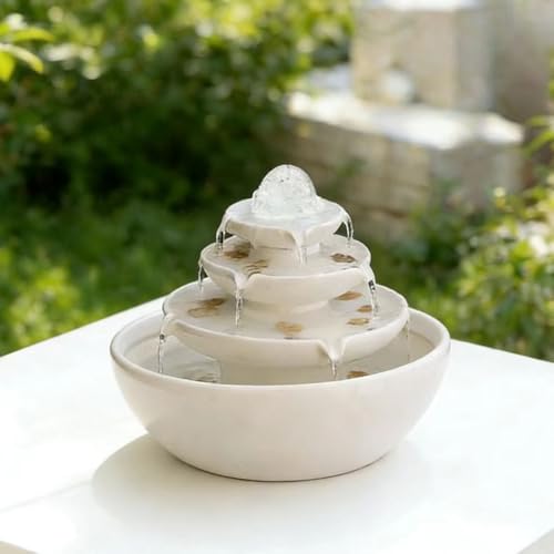 Ceramic Tabletop Fountain with Ball for Indoor Table Desk Office Patio