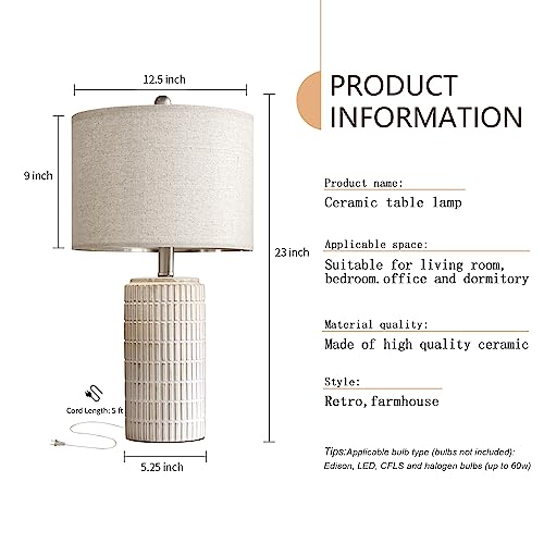23" Modern Ceramic Table Lamp Set of 2 for Living Room Bedroom (2 Count)