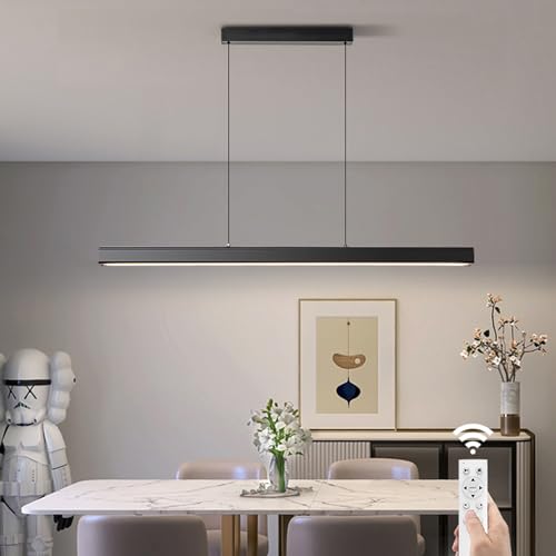 Minimalist Linear Pendant Light Dimmable LED Modern Chandelier Dining Room Island Light Restaurant Cafe Bar Office Hanging Lamp