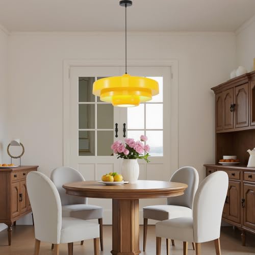 Mid‑Century Disc Pendant Light Yellow Dining Room Ceiling Fixture