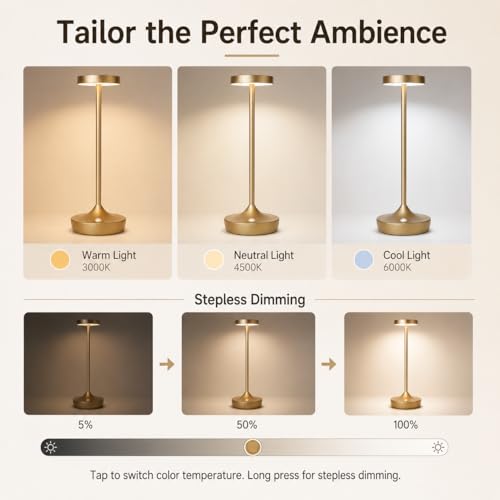 2 Pack Rechargeable Cordless Table Lamps 6000mAh LED Battery Table Light