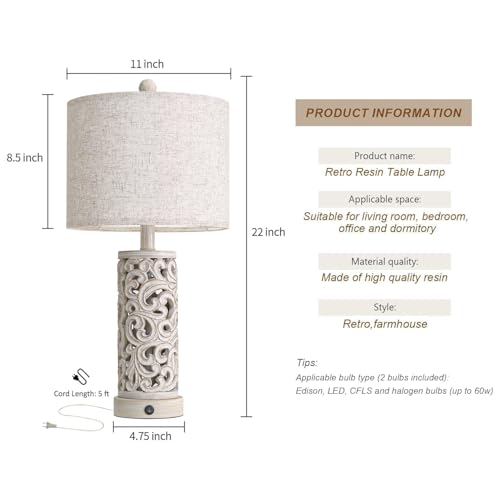 Bedside Table Lamps Set of 2 with Night Light (2 Count)