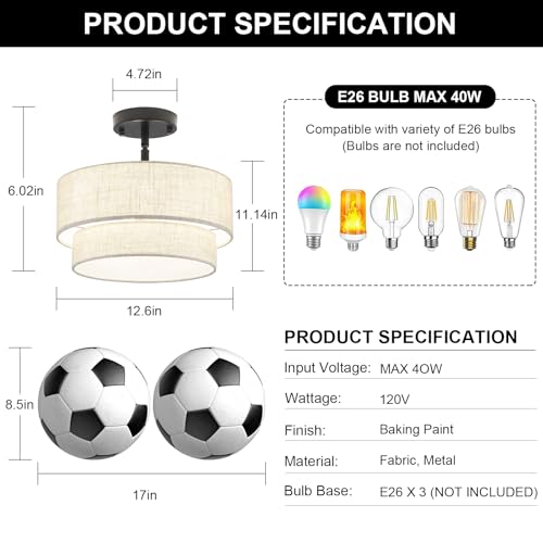 3 Light Semi Flush Mount Ceiling Light