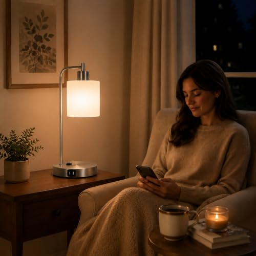 Set of 2 Industrial Touch Control Table Lamps with 2 USB Ports and AC Outlet (2 Count)