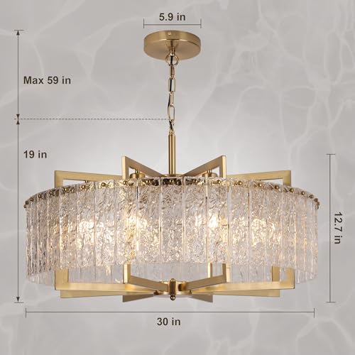 Crystal Gold Chandelier Lighting Fixture Luxury Glass Pendant 30"