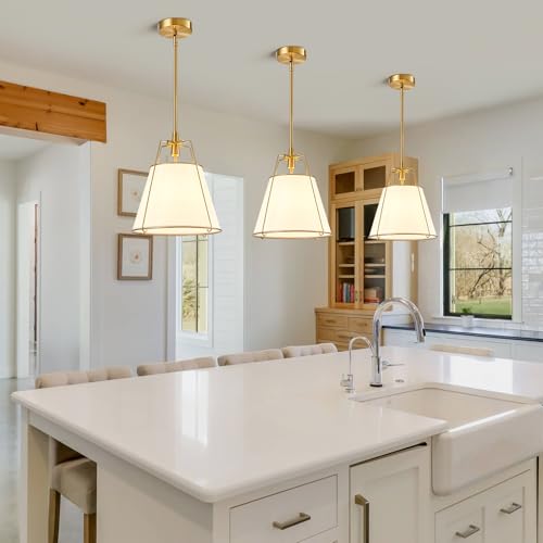Modern Pendant Light Fixtures with 13" White Linen Fabric Shade