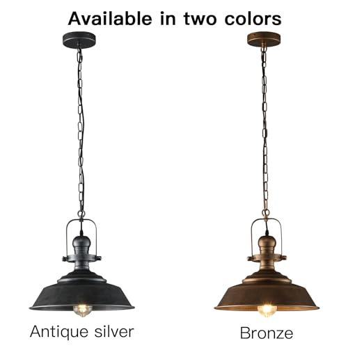 14.2 Inch Silver Black Farmhouse Pendant Light for Kitchen Island