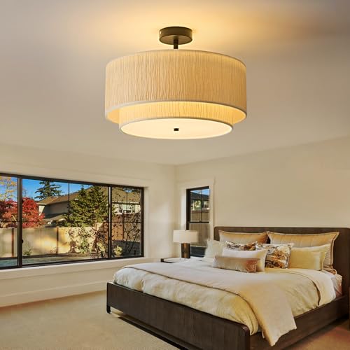 16" Black Semi Flush Mount Ceiling Light (Black)