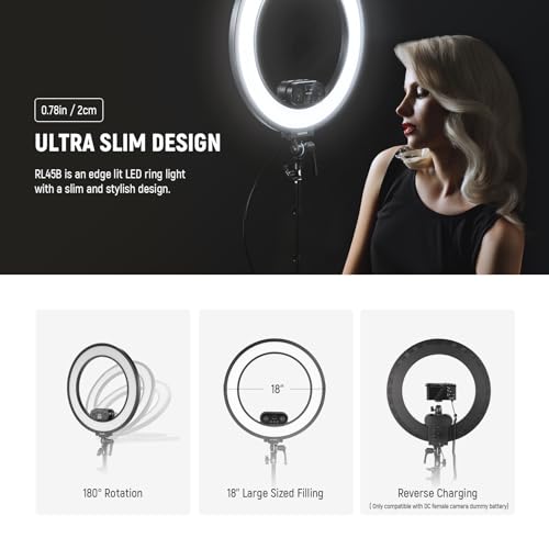 18 Inch Edge Lit Ring Light with Tripod Stand Phone Holder Compatible with iPhone for Video Recording Selfie Makeup Studio Streaming