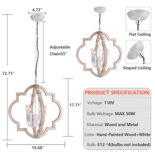 White Wood Chandelier 4 (4 Count)