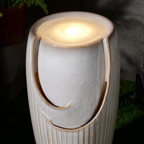 Ivory Ceramic Pillar Fountain