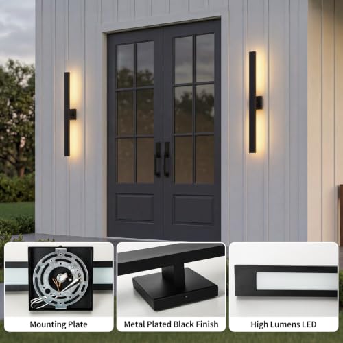 Aluminum 32 Inch Modern Wall Sconces Set of 2 LED 26W Black Sconce (2 Count)