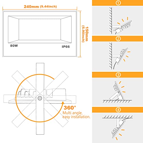 LED Flood Light Outdoor 80W (4 Count)