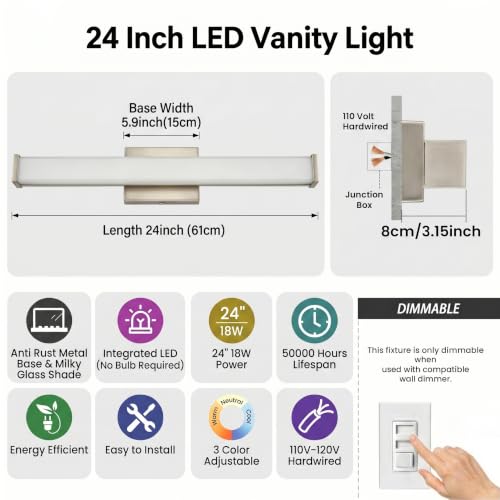24" Modern LED Bathroom Light Fixtures (24 Count)