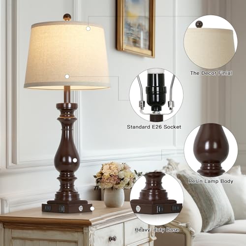 29" Tall Vintage Table Lamps Set of 2 (Dark Brown)