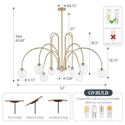 12 Light Large Sputnik Chandelier Light Fixture