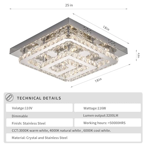 25 inch Silver Crystal Chandeliers LED Ceiling Light