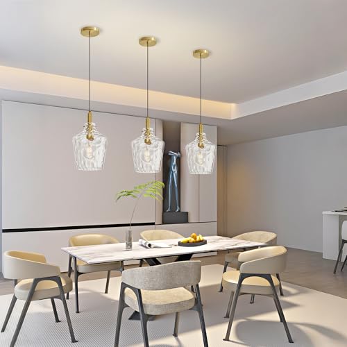 Hammered Glass Pendant Light for Kitchen Island Foyer 1 Pack Gold 8 Inch