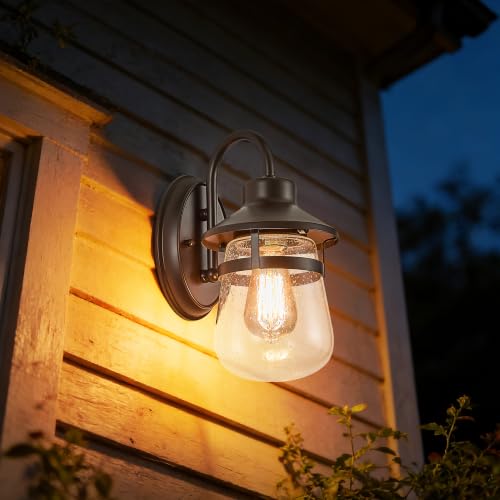 Outdoor Wall Sconce with Clear Seeded Glass Shade