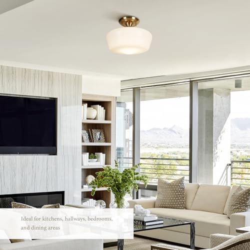 Schoolhouse Style Semi Flush Mount Ceiling Light with Dimmable Bulb Remote Control