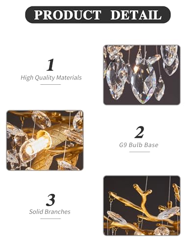 Modern Tree Branch Crystal Chandelier Luxury Gold Crystal Pendant Lighting 18" Contemporary 6 (6 Count)