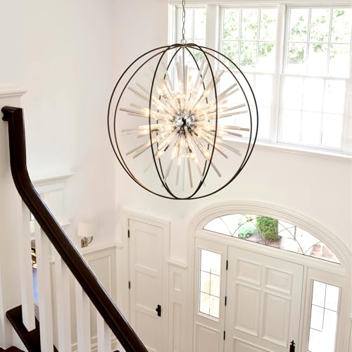 Modern Large Black Crystal Chandelier for High Ceilings Foyer Entryway