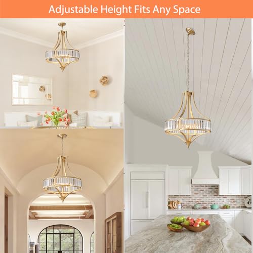 21.6" Gold Crystal Chandeliers Modern Vintage Chandelier with Round Metal Shade Art Deco 6 (6 Count)