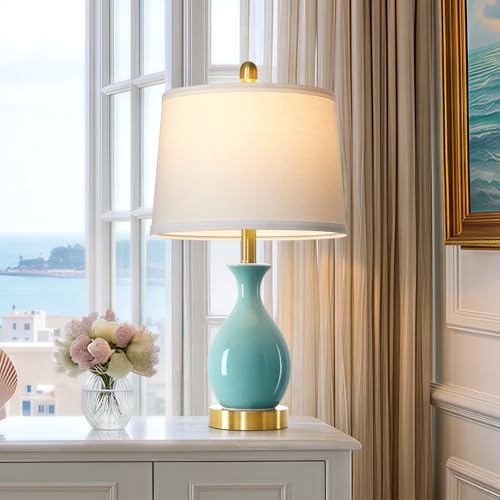 24″ Aqua Blue Ceramic Table Lamp for Living Room