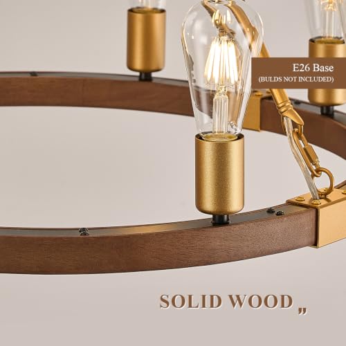 Gold Wooden Wagon Wheel Chandelier 8