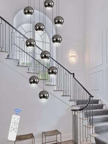 10 Light LED Staircase Black Chandelier Crystal Ceiling Lights Large Chandeliers for High Ceilings